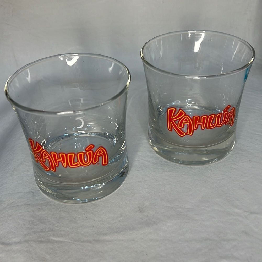 Kahlua Rocks Glasses 10 Oz Each 3 1/2 In Tall 3 1/2 In Round Set 2 Bar Cocktail